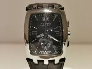 RETRO RARE BEAUTIFUL BIG FLIP DATE CHRONOGRAPH MEN'S QUARTZ WATCH "ALFEX" - Picture 1 of 10