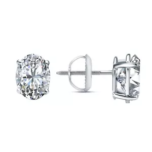 2 Kt G/VS Oval Diamant Ohrringe Lab Grown Echt 14K Weißgold Schraubverschluss Ohrstecker - Bild 1 von 5