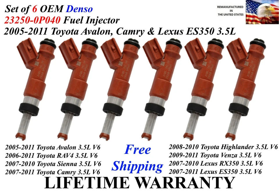 OEM Set of 6 Denso Genuine Fuel Injectors For 2007-2010 Lexus RX350 3.5L V6 - Image 1 of 1