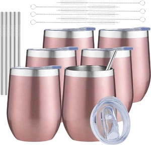 12 Oz Insulated Wine Tumbler with Lid Double Wall Vacuum Stainless Steel Wine Gl - Picture 1 of 7