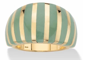 GREEN JADE STRIPED DOME GP RING 14K GOLD STERLING SILVER 6 7 8 9 10 - Picture 1 of 2