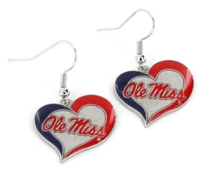 OLE MISS - SWIRL HEART LOGO - DANGLE EARRINGS - BRAND NEW CCP-ER-245-61 - Picture 1 of 1