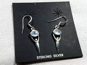 Orecchini argento sterling 925 pietra di luna arcobaleno fuoco e donna goccia traforata - Foto 1 di 3