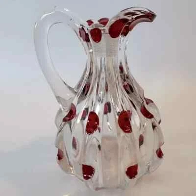 VTG Ruby Stained Victorian Glass Broken Column Cruet Small Pitcher No Cap HTF - Image 1 of 4