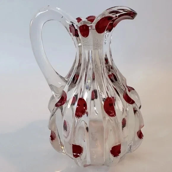 VTG Ruby Stained Victorian Glass Broken Column Cruet Small Pitcher No Cap HTF - Image 1 of 4