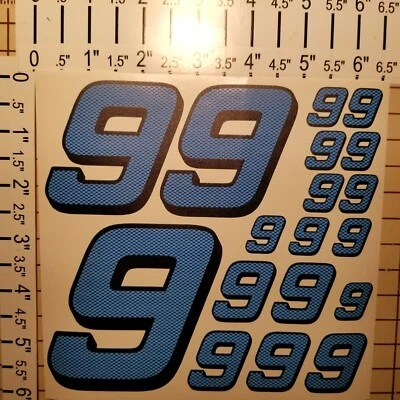 CARBON FIBER Cascade Blue/Black #9's Racing Numbers Vinyl Decal Sheet 1/10-1/12  - Image 1 of 4