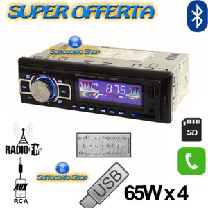 AUTORADIO BLUETOOTH 1DIN STEREO AUTO AUX MP3 SD USB 260W 2055BT LUCI LED COLORI - Foto 1 di 5