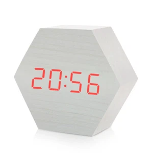 Vintage Alarm Clock Kids Travel With USB LED Digital Wooden Loud Voice Control - Picture 1 of 15