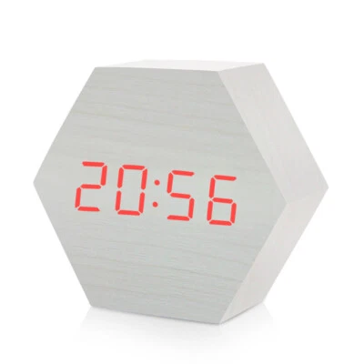 Vintage Alarm Clock Kids Travel With USB LED Digital Wooden Loud Voice Control - Image 1 of 4