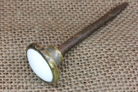 Old Picture Nail Artwork Hanger White Porcelain Brass Vintage 3 X 15/16” Nickel Cover