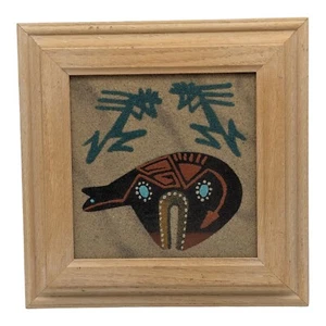 Navajo Sand Painting Zuni Bear End of Trail Native American Indian Signed Framed - Picture 1 of 4