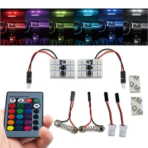 2x RC RGB LED Bulb Panel 12-SMD 5050 Interior Accent Light T10 31MM 36MM 39MM + - Picture 1 of 9