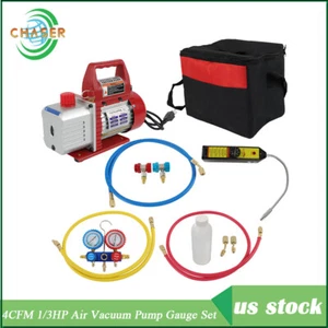 4CFM 1/3HP Air Vacuum Pump Rotary Vane HVAC A/C Refrigeration Kit Manifold Gauge - Picture 1 of 15