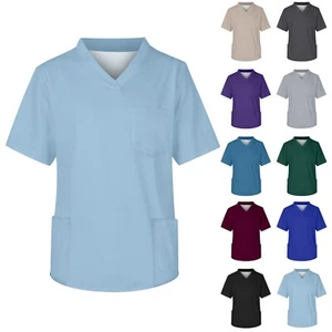 Scrub Tops for Men Plus Size V-Neck Short Sleeve Medical Workwear with 3 Pocket - Picture 1 of 23