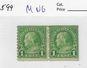 US # 597, 1 cent green pair,  Perf 10 Vert.coil, 1923 - Picture 1 of 1