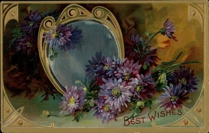 Vintage Floral Postcard with Mirror, Best Wishes, 1910 Edina, MO Missouri - Picture 1 of 2