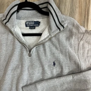 Polo Ralph Lauren Pullover Herren M grau Pulli Taschen Pony Streifen Kragen - Bild 1 von 6