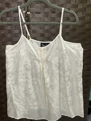 YUMY KIM Ivory  100 % Silk Spaghetti Strip Floral Print Baby Doll Top Size L - Image 1 of 4