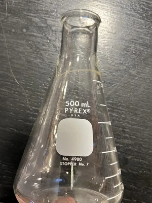 Frasco Pyrex 500 ml Erlenmeyer Nº 4980 Tapón Nº 7 Foto 1 de 4