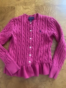 Girls Ralph Lauren Raspberry Cable Knitted Peplum Cardigan, Size~8/10 - Picture 1 of 4