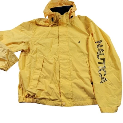 Nautica Jacket Mens Large Yellow Lightweight Hooded Sailing Windbreaker Spellout - Image 1 of 4