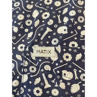 Matix Garage Men's Blue Button-up Short Sleeve Shirt Skulls Tools Size Large  - Image 1 of 4