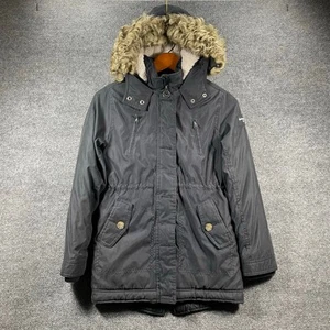 Abercrombie Kids Sherpa Fleece Lined Jacket Girls 11/12 Black Faux Fur Trim Zip - Picture 1 of 12
