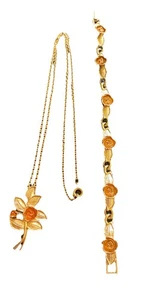 Vintage Avon brünierte Rosen zweifarbig goldfarben Halskette Anhänger & Armband gebraucht, in einwandfreiem Zustand - Bild 1 von 3