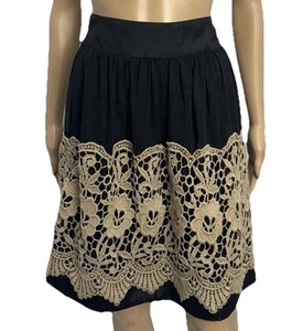 Anthropologie Burlapp Darjeeling Skirt M Black Crochet Floral Trim Midi Boho EUC - Picture 1 of 9