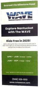 Nantucket Wave NRTA 2025 Sconset via Milestone Bus Fahrplan *NEU* Trifold mit Karte - Bild 1 von 3