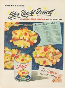 1947 Libby's Fruit Cocktail Star Bright Desert Make It In A Twinkle Print Ad - Bild 1 von 1