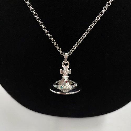 Vivienne Westwood Giant Orb Silver Clear Necklace Pendant WITH BOX