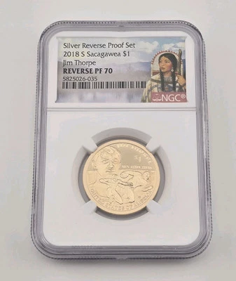 2018 S Sacagawea Dollar $1 Jim Thorpe Reverse Proof NGC PF70 Top Pop - Image 1 of 3