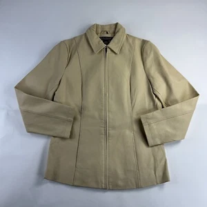 Dialogue Leather Jacket XS Beige Women Full Zip QVC Style Used Scratched #59 - Picture 1 of 12