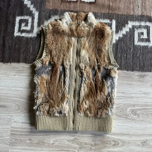 Vintage Y2K Estelle Women's Rabbit Fur Knitt Zip Vest Size L - Picture 1 of 6