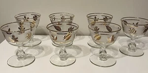 Juego de 6 gafas de barra cordiales de hoja dorada Libby de colección - Imagen 1 de 6