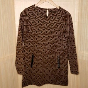Premise Brown Black Long Sleeve Geometric Print Knit Mini Dress Medium - Picture 1 of 7