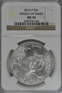 2015 P March of Dimes Uncirculated Silver Dollar NGC MS70 Brown Label - Picture 1 of 2