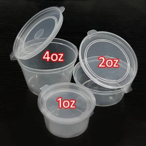 1oz 2oz 4oz Clear Plastic Containers Tubs with Attached Lids Food Safe Takeaway - Picture 1 of 3