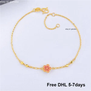Pure 999 24K Yellow Gold Flower O Chain Link Bracelet Women Bangle 6.7+1.2inch - Picture 1 of 4