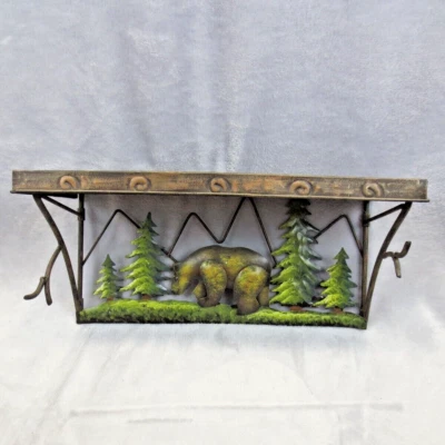 Bear in Woodlands Metal Wall Shelf Rustic Cabin Decor - Image 1 of 4