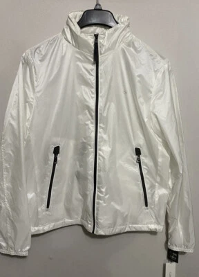 NUEVO CON ETIQUETAS Calvin Klein Hombres Chaqueta de Lluvia Blanca Talla S Embalable Con Capucha Cremallera Completa $145 Foto 1 de 4