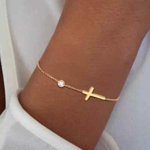 Women's 1Ct Round Cut Natural Moissanite Bracelet 14K Yellow Gold Finish - Picture 1 of 2