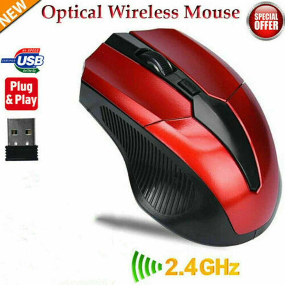 CONNEX-USB 2.4GHz Wireless Optical Mouse w/ Receiver-Laptop Computer-RED- US - Image 1 of 4