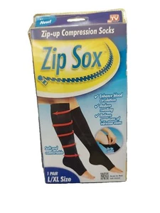 Zip Up Compression L/XL Socks Unisex Orthotics Support Black Open Toe - Picture 1 of 3