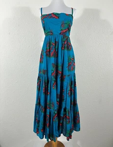 J Crew Midi Dress Womens Size 8 Tiered Lobster Print Ultramarine Blue Red Rare - Picture 1 of 15