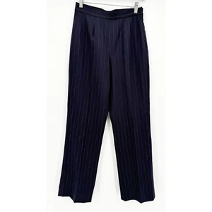 DKNY NAVY BLUE PINSTRIPE WOOL HIGH WAIST PANTS 4 - Picture 1 of 7