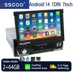 64G 1Din 7'' Android 14 Autoradio AHD Navi BT WIFI Carplay Elektrischer Flip Out - Bild 1 von 14