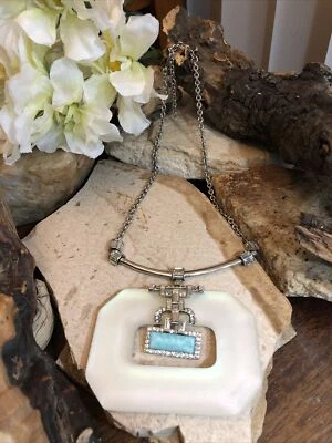 Alexis Bittar 银色 Lucite 辉煌切割长方形踏板吊坠项链 16+2 — 第 1/4 张图片