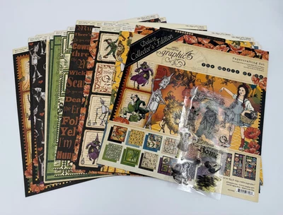 Papeles de álbum de recortes de GRAPHIC 45, Mago de Oz 2019, papel de 12x12" + estampillas, USADOS Foto 1 de 4